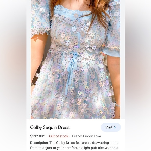 Buddy Love Light Blue 3D Floral Colby Sequin Babydoll Dress - Picture 8 of 16